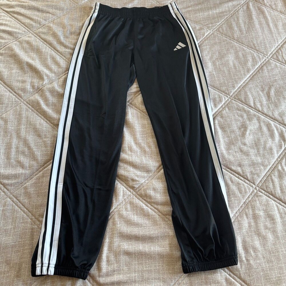 NWT Adidas Youth Jogger Pants Black White Striped Track Pants Size L (14/16)